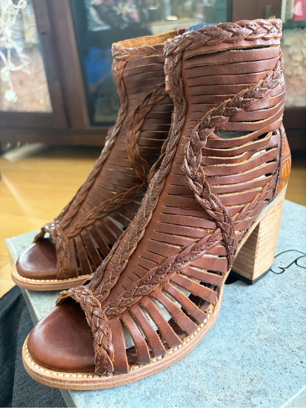 Freebird by Steven Brown Braided Cutout Leather Open-Toe Heel Boots - Picture 4 of 8